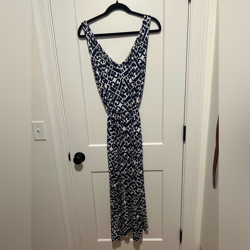Boden blue and white maxi dress